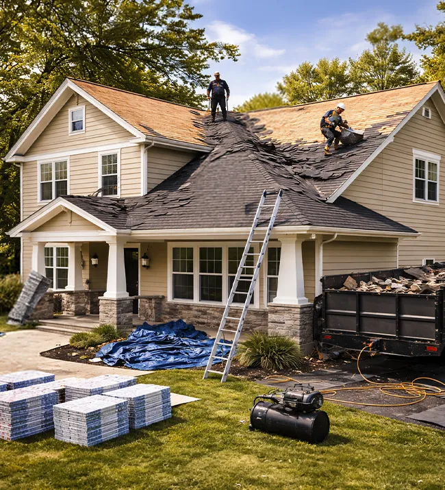 Roof replacement work in progress - Roofing Contractor