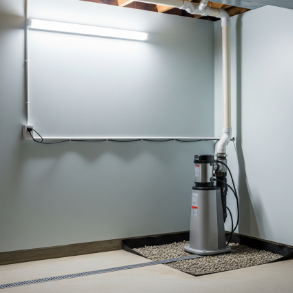 A sump pump, a key element for a dry and healthy basement environment.