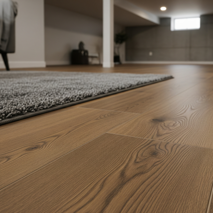  Durable and attractive flooring suitable for a basement environment.